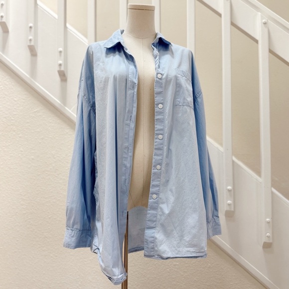 Aeropostale Light Blue Women's Long Sleeve Button Down Dad Shirt Size Medium - Picture 5 of 9
